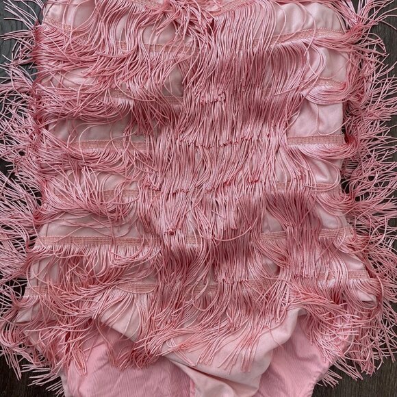 Pink Fringe Halter Bodysuit With Swirl Design Party Dancewear Soft Fabric Adjust - Picture 2 of 9